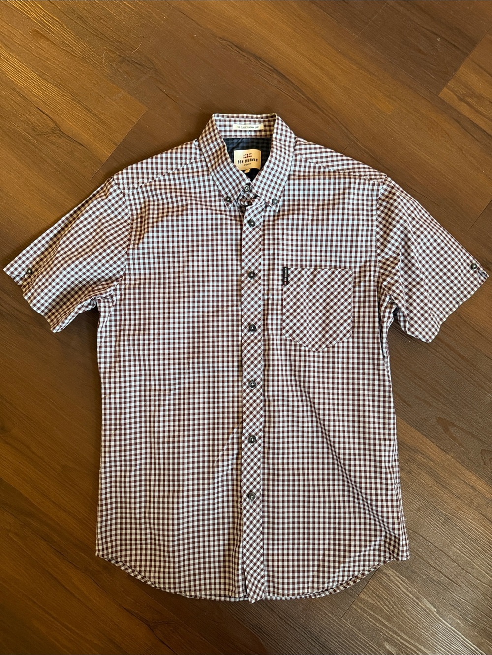 Ben Sherman Short-Sleeve Gingham Button-Down Shirt - Brown & White